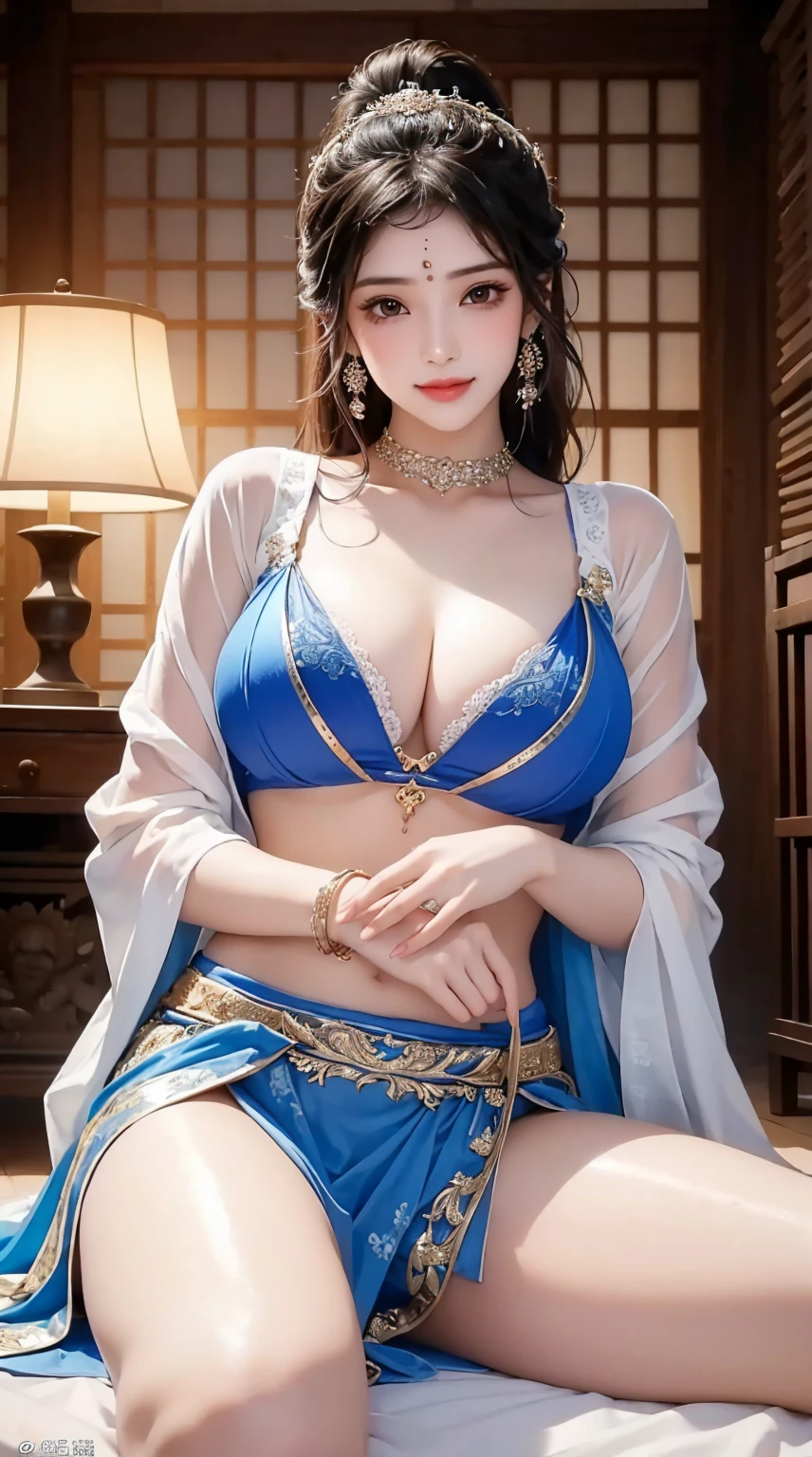 1girl, cute face,pretty face, jaw dropping beauty, cute smile, indian girl, cute indian girl, bindi, ((beautiful bindi)), ((beautiful shiny accessories)), accessories, pony tail,((sanskari dress)), ((pure kapde)),full saree,((full saree)),((ultra high detailed 1.9)),((ultra high resolution 1.9)),((ultra high quality 1.9)),(masterpiece)), (perfect lightings), (very Big breasts 1.9)), ultra huge breast , showing her sexy figure