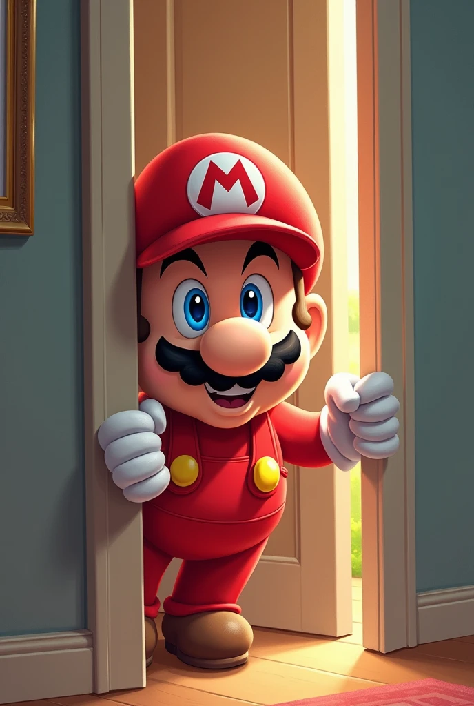Draw a picture with Mario behind the closet

