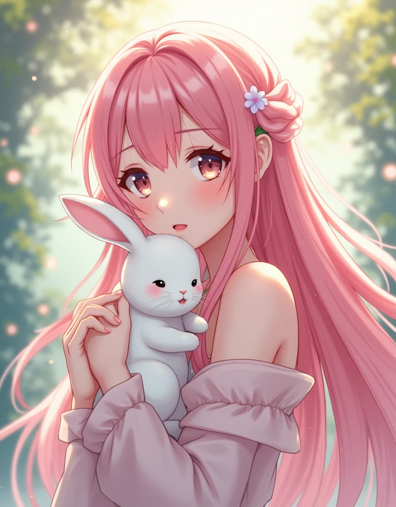anime girl with long pink hair holding a white rabbit, cute anime waifu in a nice dress, anime art wallpaper 8 k, anime wallaper, anime style 4 k, anime art wallpaper 4 k, anime art wallpaper 4k, beautiful anime style, beautiful anime girl, anime girl with long hair, very beautiful anime cat girl, cute anime girl, anime wallpaper 4k