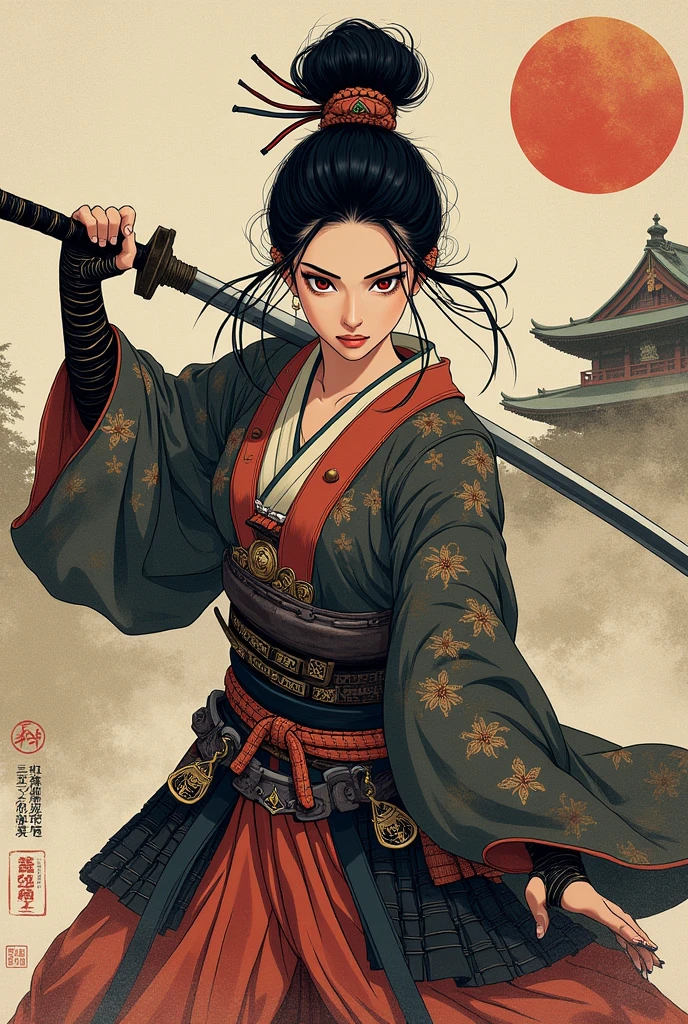 Sengoku period illustration, woman, naginata, single-edged