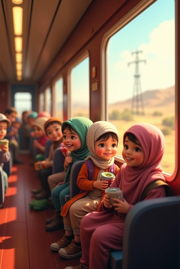 Cute Muslim children in train