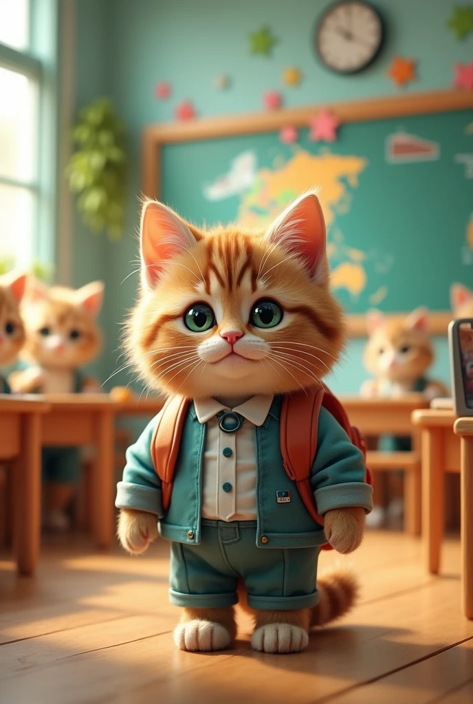 (photorealism:1.2), cat going to pree school