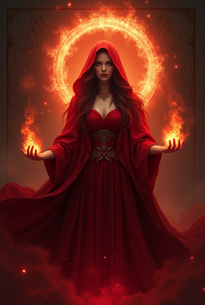 Create a logo for a brand name called Scarlet Sorceress, mirrored with fire