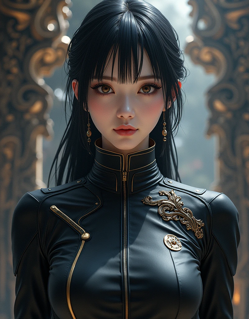 historical insanely realistic photography, beautiful realistic anime art, cute anime , female photography, tech military uniform, asian female, looking at viewer, fancy tech military attire, tech military noble commander, tech military boots, in the style of tech futuristic rococo-inspired details, the blue rider of dark materials, photorealistic paintings, eerily dark realistic, tabletop photography, kingcore, furaffinity, abstractcore, glitters --ar 1080:1350 --s 200