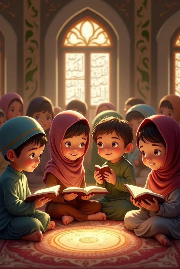 Cute Muslim children reciting holly quran 