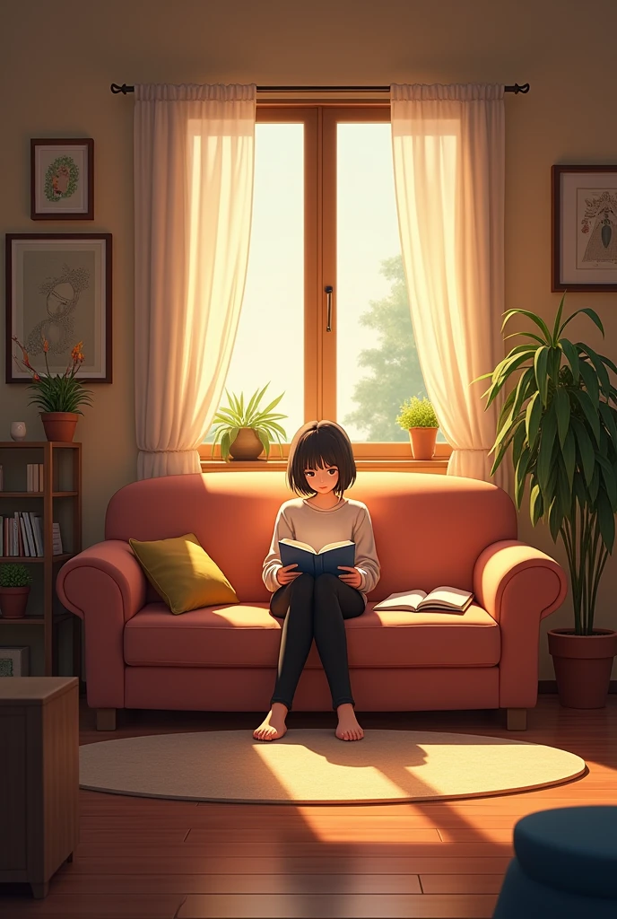 Sitting in a living room.