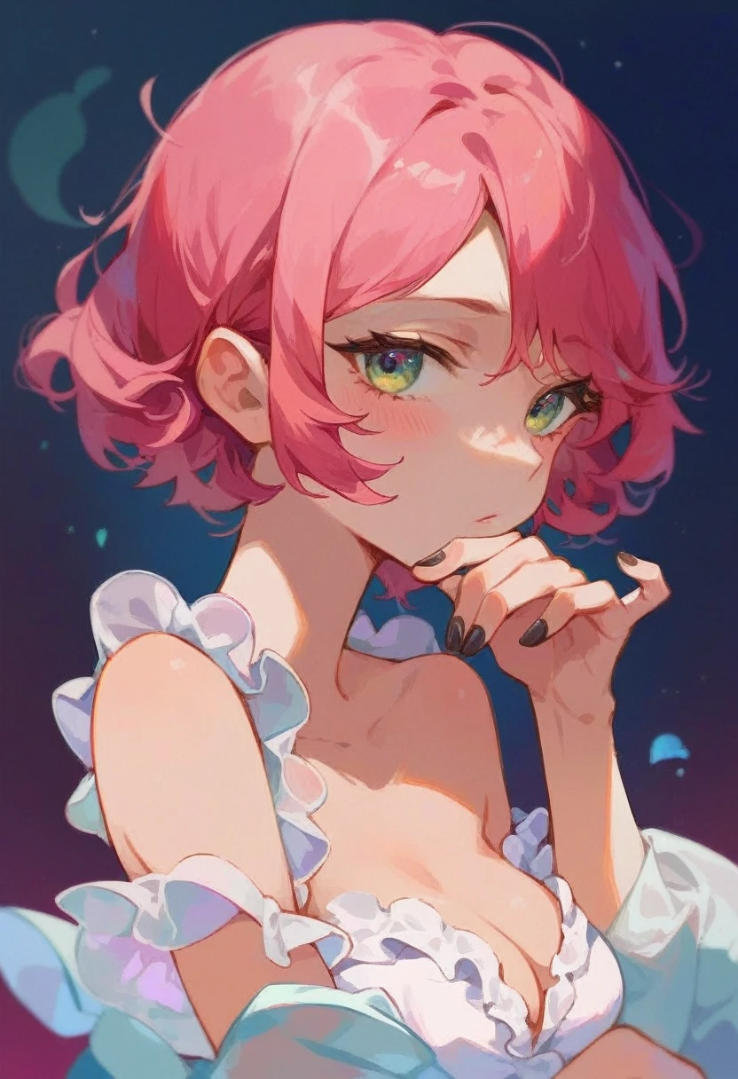 Pink Hair、Black nails、Frilly clothes、
