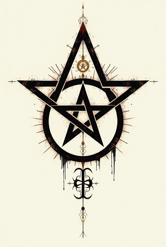 This design combines iconic satanic symbols with an elegant minimalist aesthetic. Simple geometric shapes such as inverted triangles and pentagrams are used to create a modern and stylish look. The color palette is dominated by black and white, with touches of red or gold to give a luxurious feel. writing "Blasphemy" Printed with a bold and memorable font, Placed in a prominent position.
