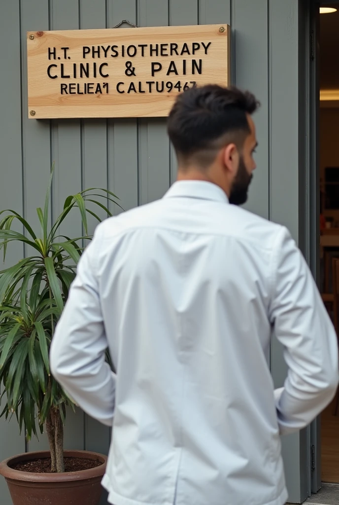 Imagine a Clinic Name H.T Physiotherapy Clinic & Pain Relief Centre written on simple board only