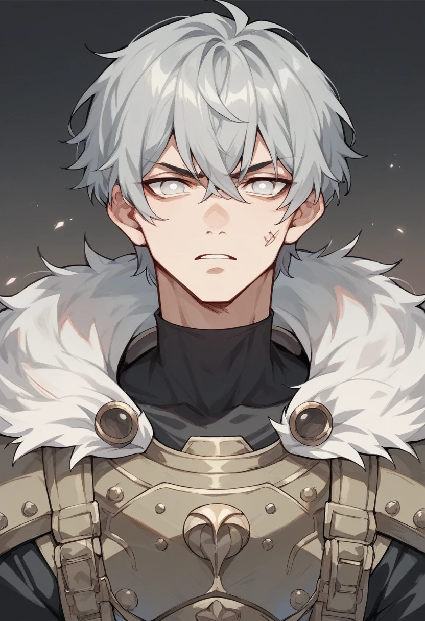 Shaggy grey hair, A tall and thin、sickly thin man, Pale complexion、soldier、30th Generation、Hunchback、Three white eyes