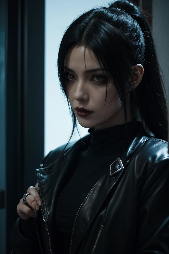woman in a black outfit, cyber punk setting, gothic - cyberpunk, cyberpunk assassin, very beautiful cyberpunk assassin, cybergoth, goth cybersuit, cyberpunk photo, photograph of a techwear woman, cyberpunk style outfit, in cyberpunk style, cyberpunk femme fatale, cyberpunk outfit