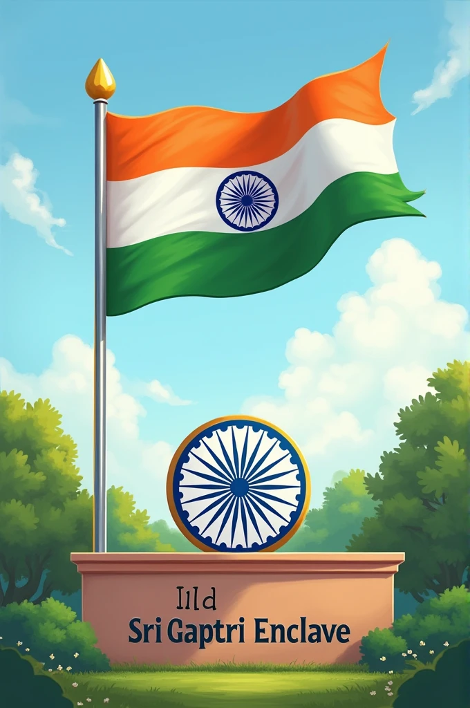 Beautiful Indian flag colours with Ashok chakra and Indian flag name with Sri Gayatri Enclave name displayed on below the Ashok chakra