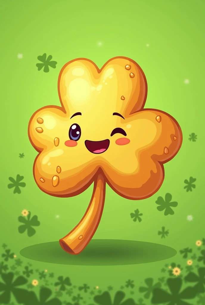A cartoon of a crispy potato shaped like a 5-leaf clover
