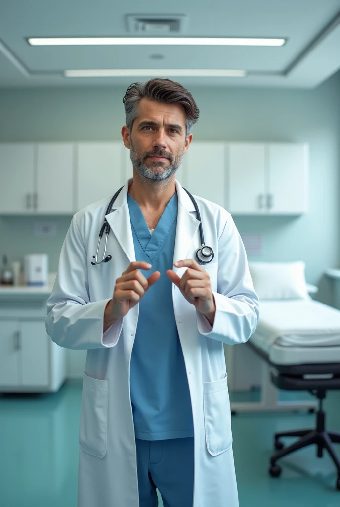 Hospital environment only doctor male brown hair