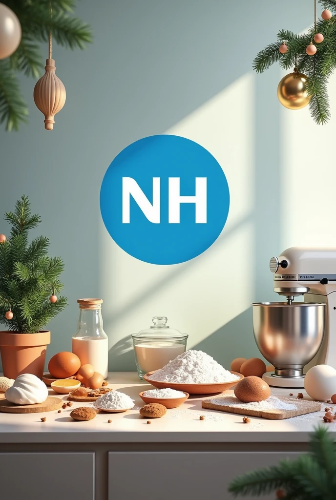 Christmas cake Mixing table with ingredients with blue colour NH logo