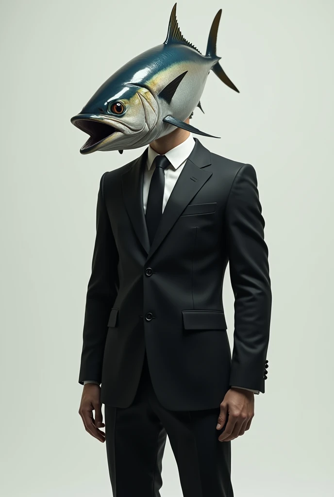 A man with the head of a tuna.。Wearing a black suit、He is well-dressed。