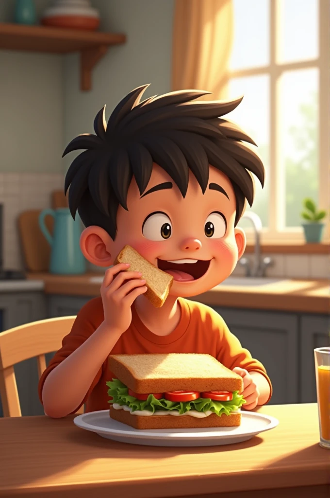 A boy eating a sandwich 