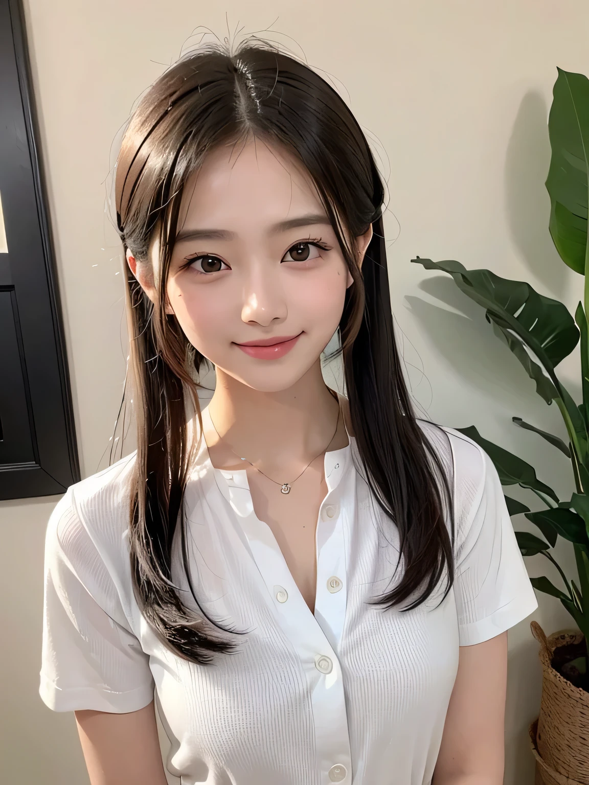 　(Highest quality、8k、32K、masterpiece、Hmph:1.2)、(masterpiece, Highest quality), Realistic photos, high school girl、very cute、15 years old、Short Ponytail、sexy、Instagram, Bright colors, High Dynamic Contrast, Slender figure、thin、Small, shapely breasts、One person、Gray Hair、 Purple eyes, Lips parted, blush, compensate, 軽いsmile, A thin white short-sleeved shirt that is slightly translucent.、sexy、Green exy、Sweat, Wet, light, Shine,  Tight waist, (masterpiece), Pink Wallpaper、sexy、smile