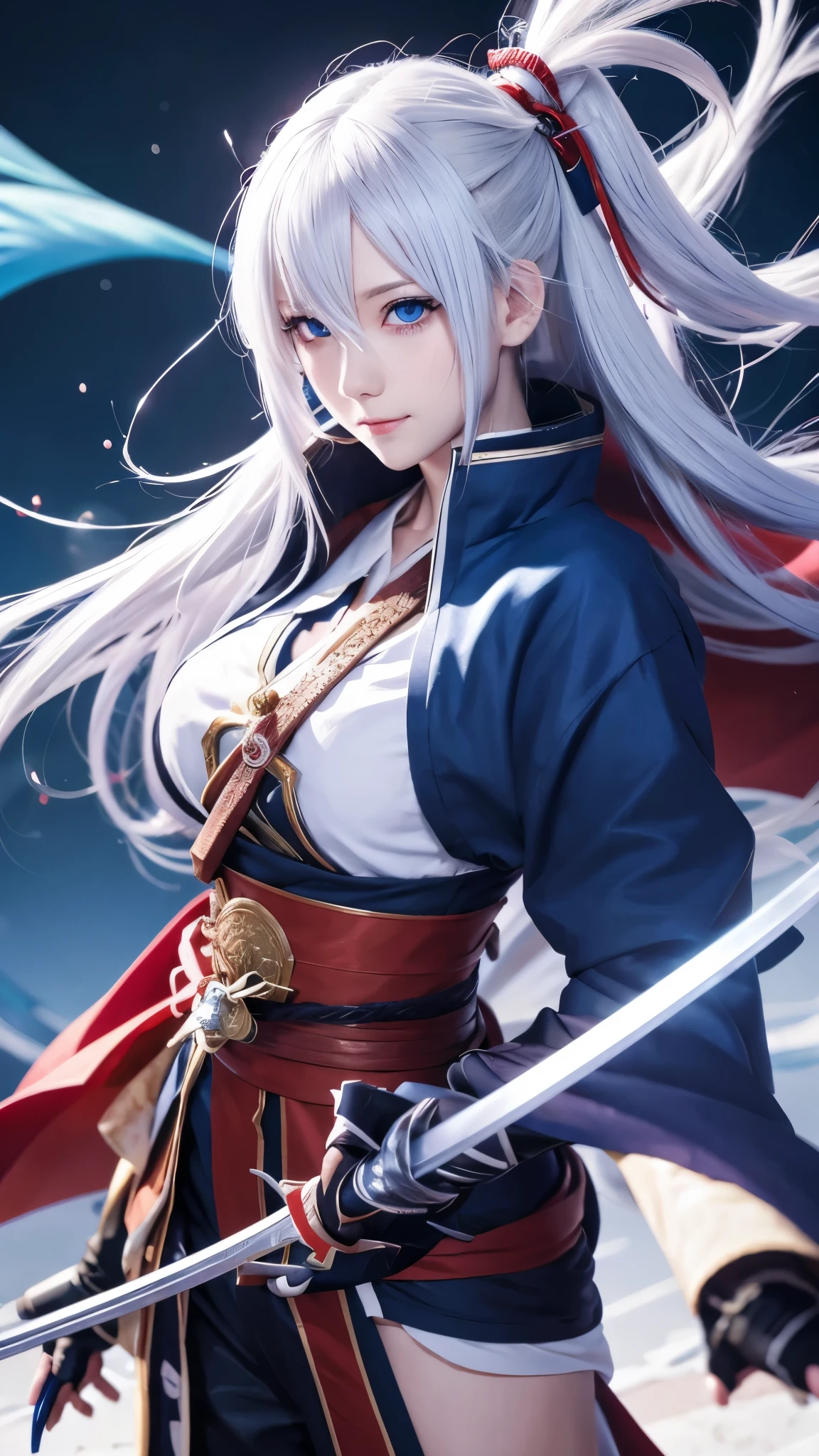 An anime character with white hair and blue eyes holding a sword., onmyoji, The Detailed Art of the Onmyoji, Onmyoji portrait, From Arknights, Best anime 4k konachan wallpaper, Anime Style 4k, Anime Art Wallpapers 8K, Keqing of Genshin Impact, Demon Slayer Louis Fan Art, anime art wallpaper 4k, anime art wallpaper 4k