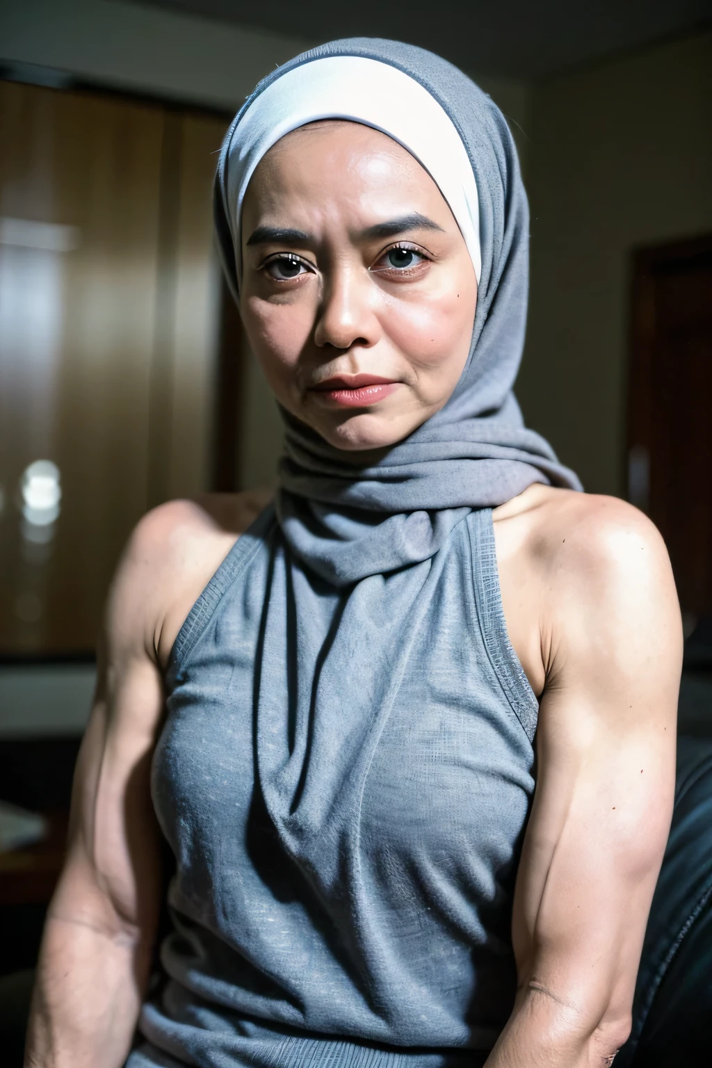 (Chubby Pussy), SCARFS, ((Bright Floral Pattern)), ((Short Pencil Skirt)), (Pencil Singlet floral pattern), (Arm Muscles:1.7), ((Neck Lace)), ((6x-UltraSharp)), Milf Bitch, ((Singlet)), Straddling, ((Naked white)), ((Old Lady :1.6)), Very cute like a Matured Lady, ((Stylo Stylish Hijab)), adorable, 2 girl, 55 years old, baby face, shy, half body portrait, ((ANGRY FACE EXPRESSION)), (face details: 1), (eye details: 1), Cute posed. proportional body. Ultra High Res. (realistic: 2), UHD, Tiny breasts