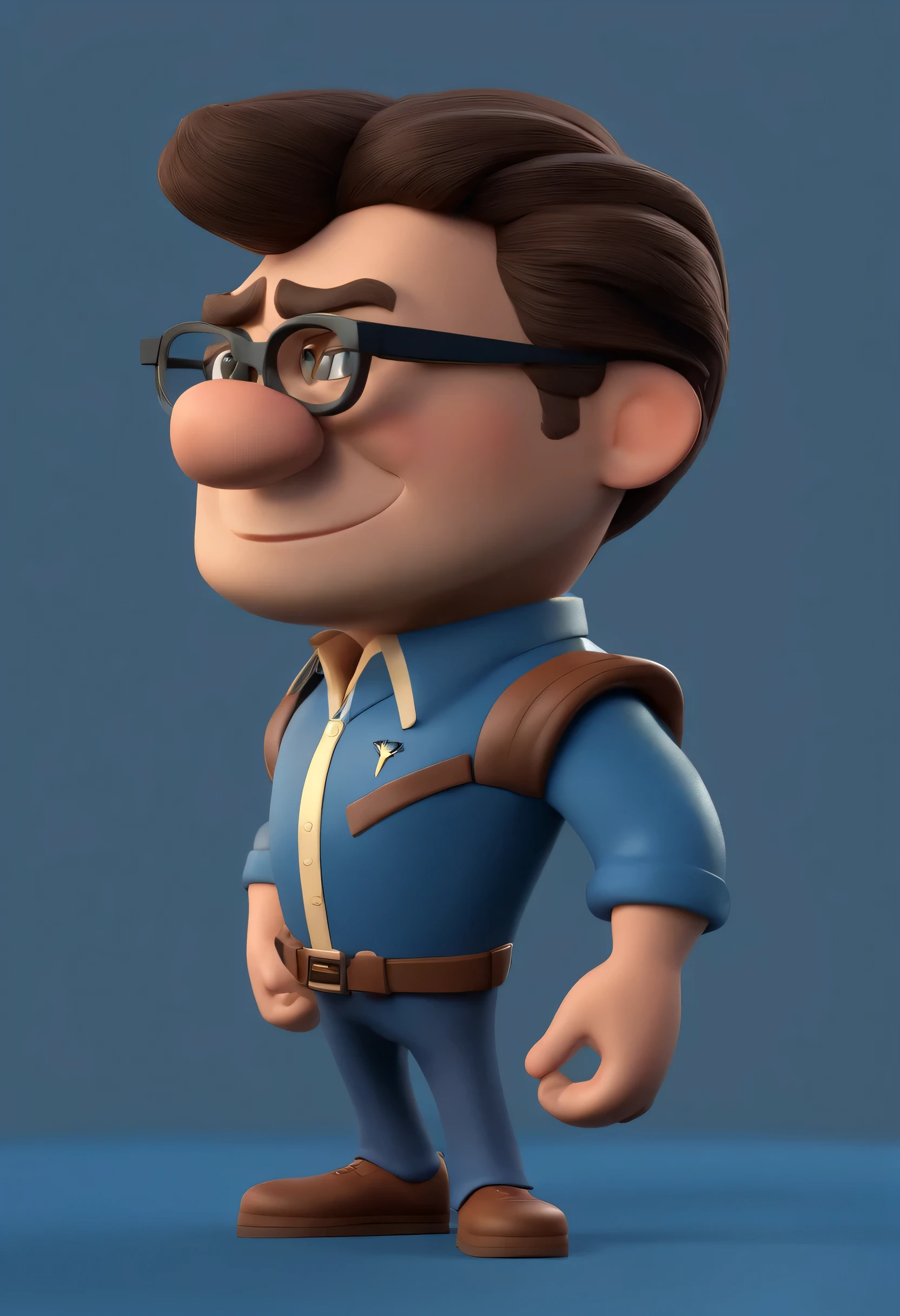 Cartoon character of a man in sunglasses, dark brown curly hair and a blue shirt, animation character, stylized character, animation style rendering, 3d stylized, Arnold Maya rendering, Stylized 3D rendering, toon render screenshot, 3d character, 3d character, Stylized 3D rendering, 3D character rendering, cartoon character, Personagem de close up, character posing,  (Pixar-style) (master part:1.2) (bokeh) (best qualityer) (skin detailed) (detailed texture) (8k) (Argilla) (cinematic lighting) (sharp focus