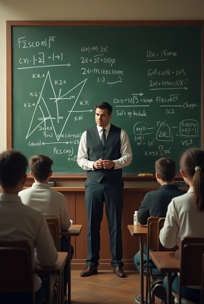 I want a image a teacher teaching maths lesson using blackboard.