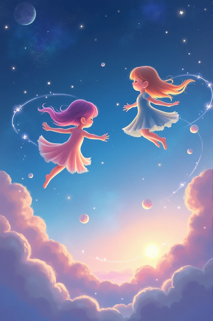 Bouncing on clouds, and catching the breeze,
We’ll float through the stars, as easy as you please.