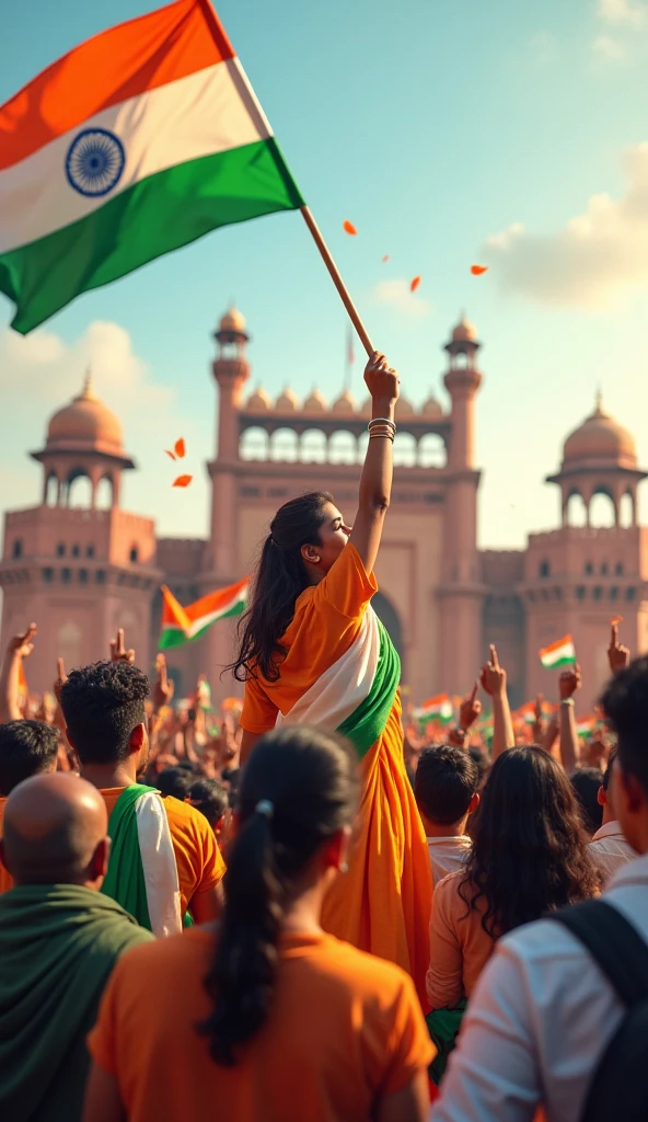 Create a image to celebrate independence day in india with students