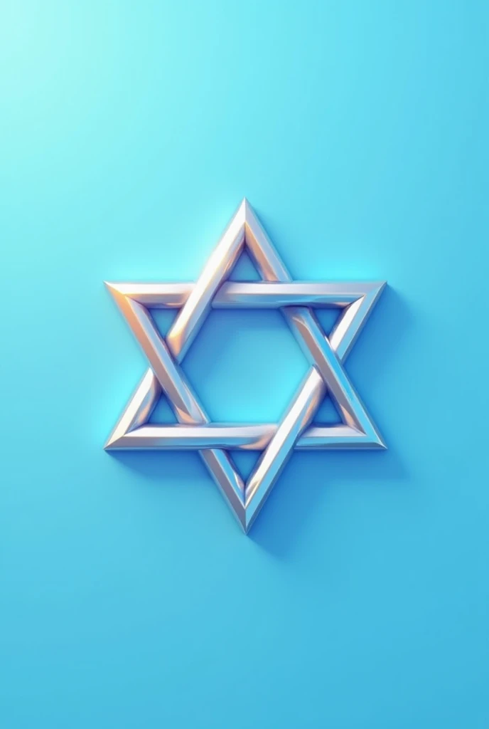 A silver or gold Star of David on a bright light blue background.