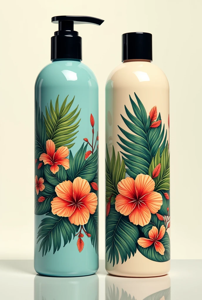 Create an elegant and sophisticated shampoo and conditioner with a tropical and colorful logo