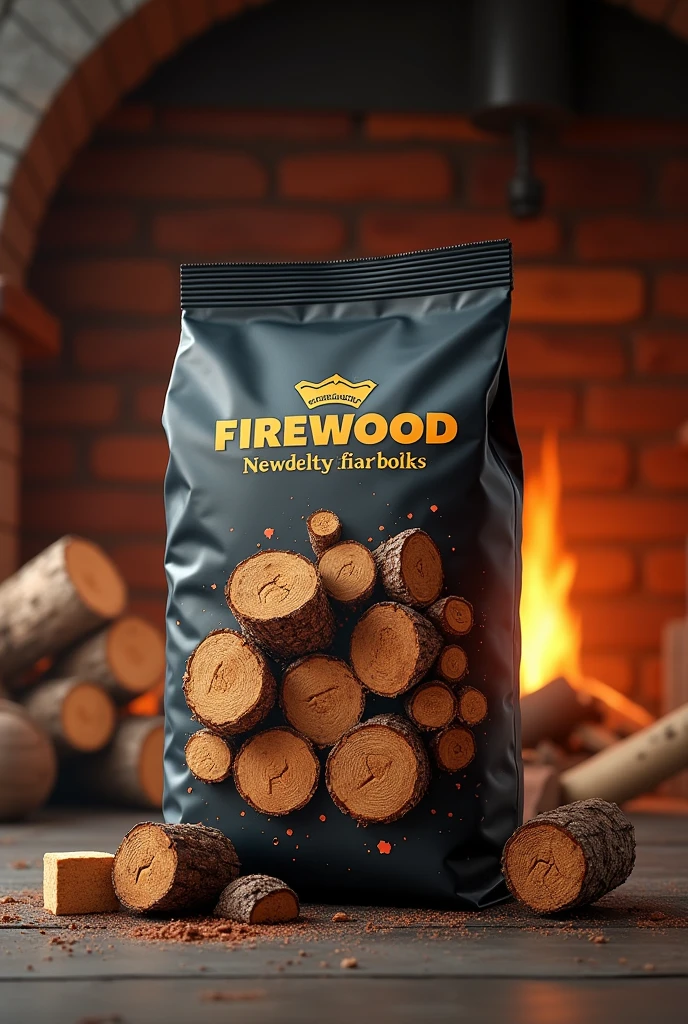 I need cover that i will put on  firewood bags, a firewood company that sell firewood bags 
3D render