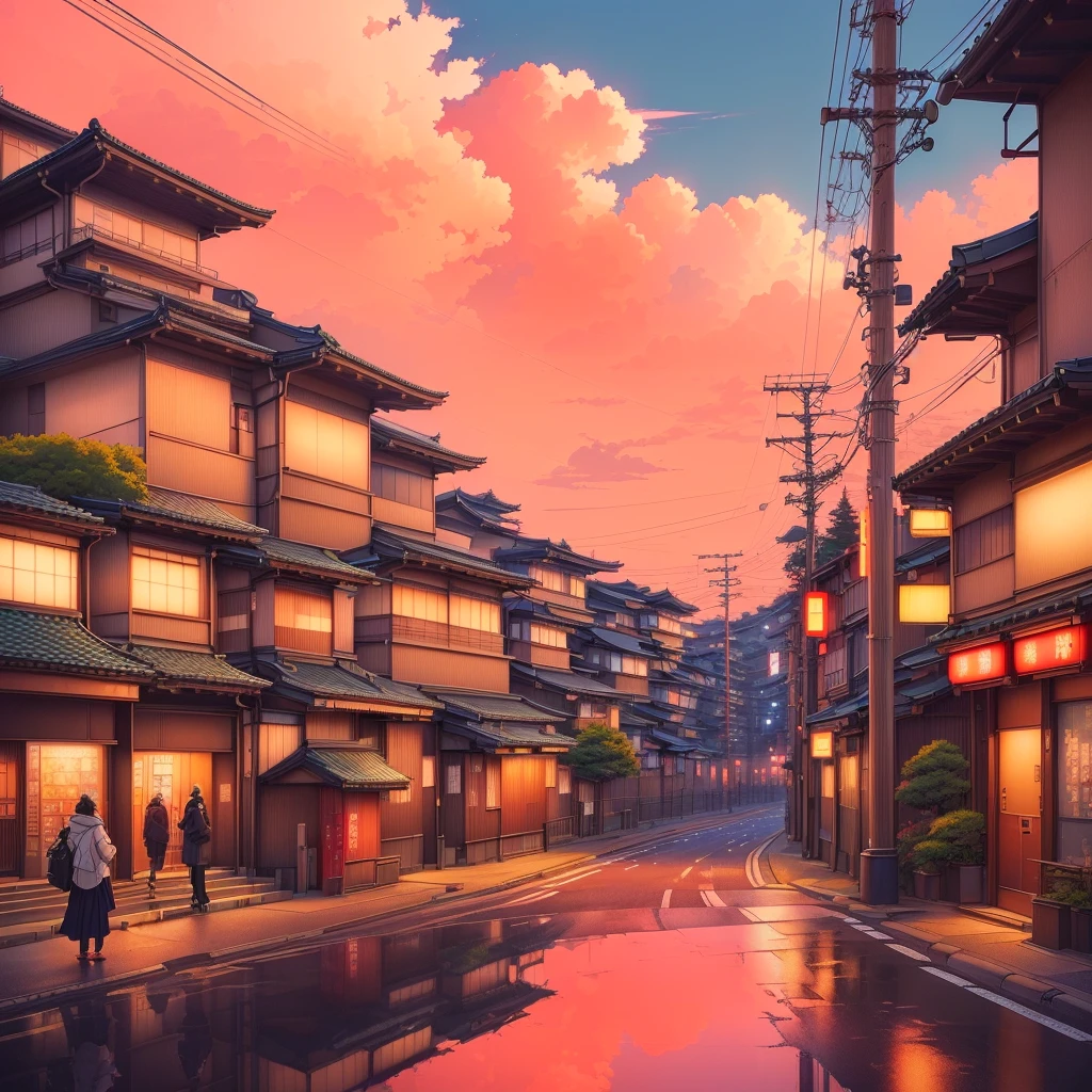 photo, made from the street, with building reflection, anime background art, Japanese street, anime style cityscape, anime atmosphere, anime aesthetics, japanese art style, Japanese city, anime background, Japanese city, красивая Anime scene, Tokyo, Anime scene, Anime landscapes, Tokyo – старинный город, beautiful Anime landscapes, lofi art style, The aesthetics of traveling in Japan