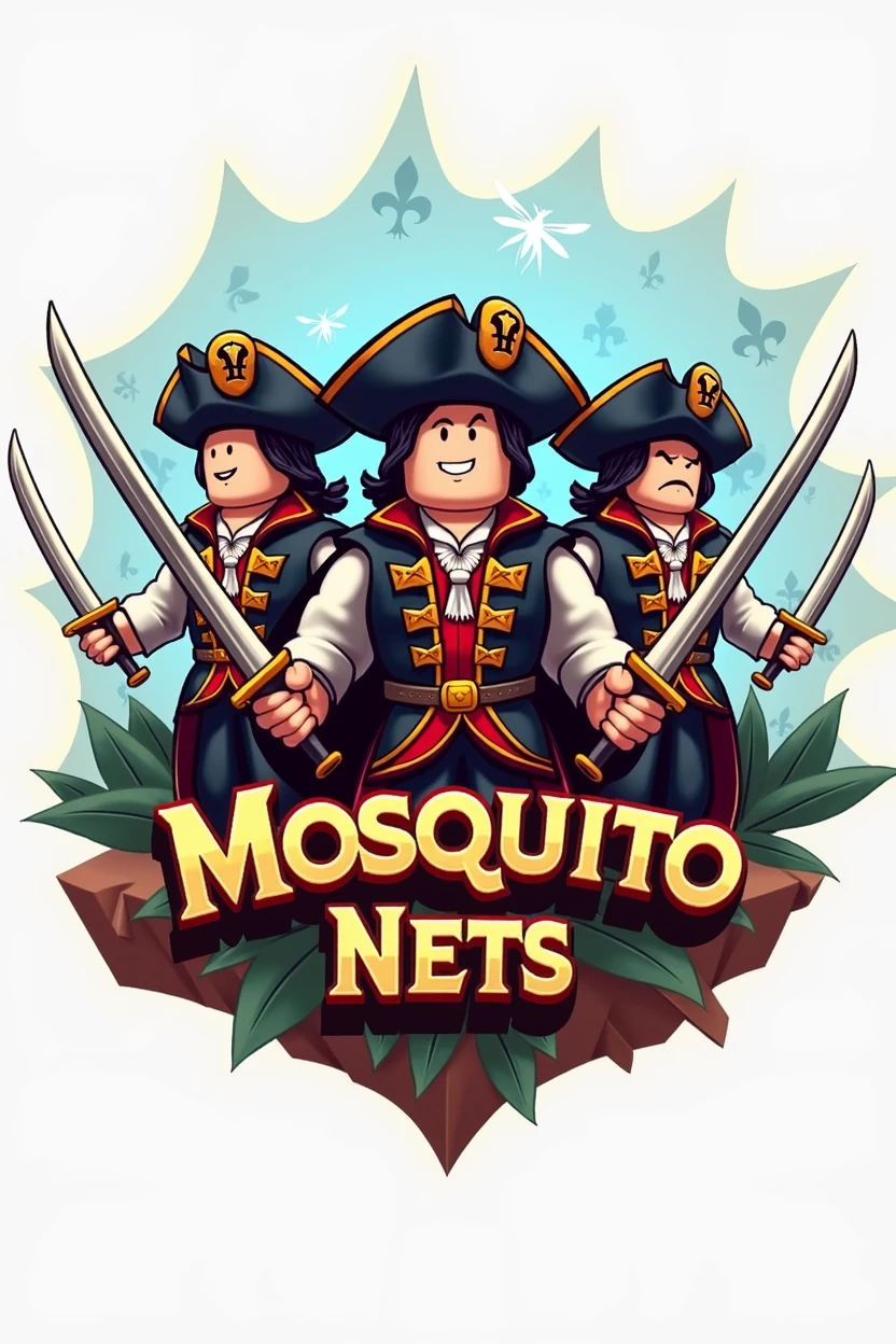 create a logo for a company on roblox, whose name is mosquito nets, with the theme of musketeers
