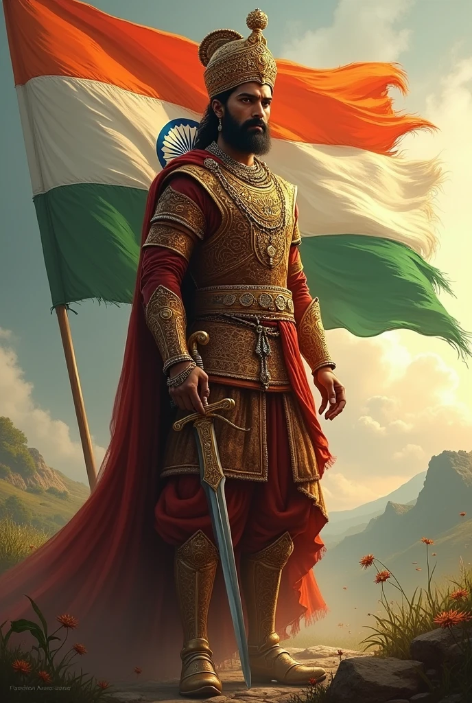 Shivaji maharaj with indian flag 