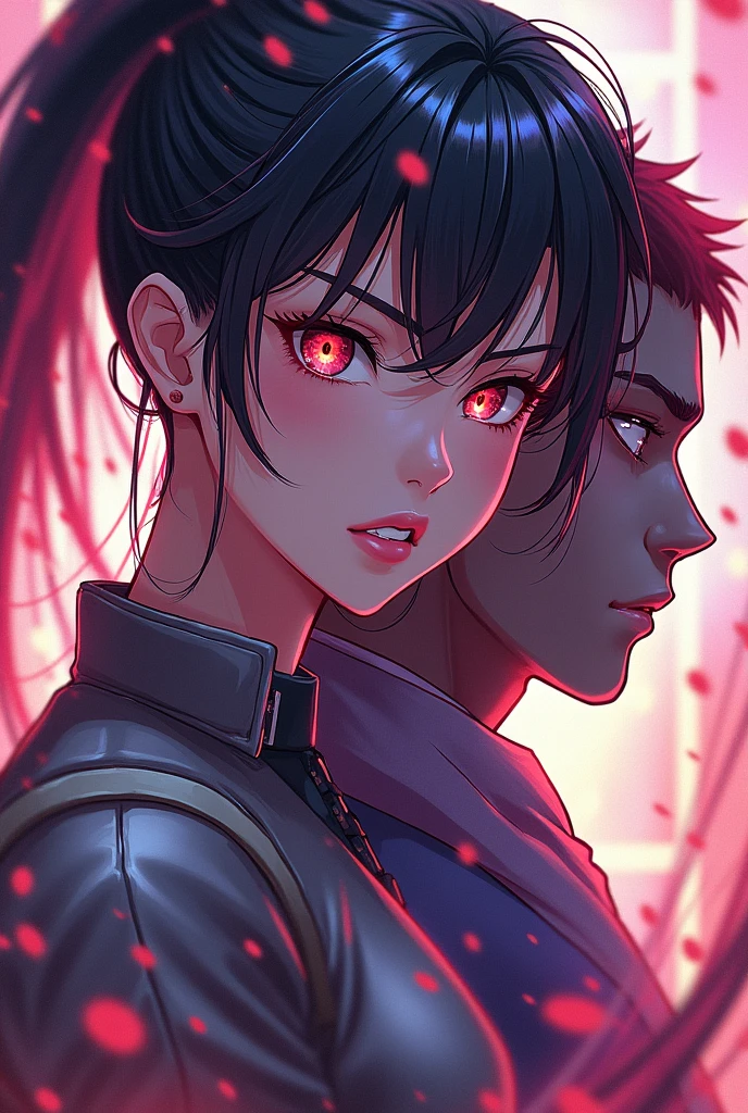 Make a thumbnail with this name MRiG PLaYz as it is with sexy anime girl and with action anime boy