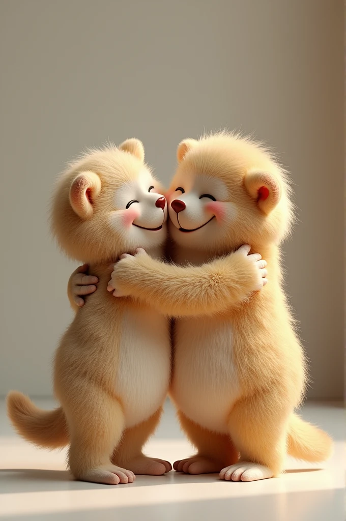 that both photos give each other a hug
