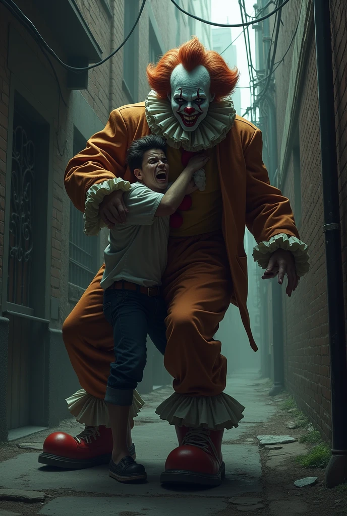 A clown attacks a person 