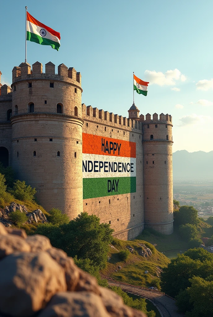 ARCADIANS Happy Independence day written in tri colour on a fort