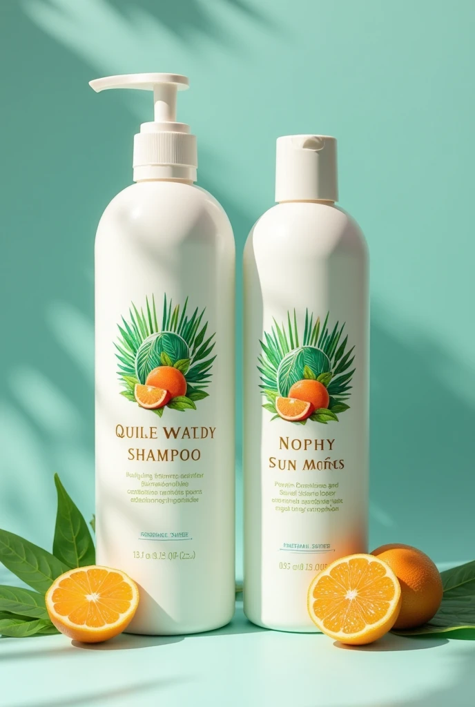 Create a sleek shampoo and conditioner with a tropical, colorful logo

