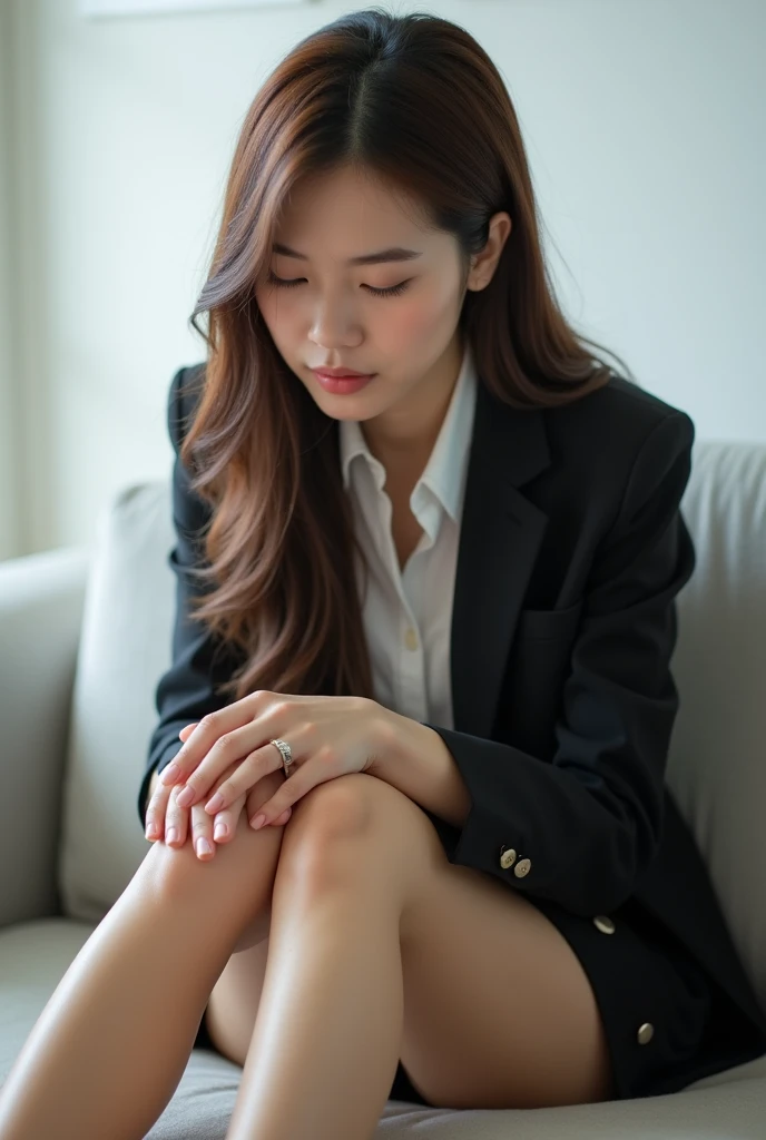 A tall beautiful Japanese office lady makes you lick the soles of her feet