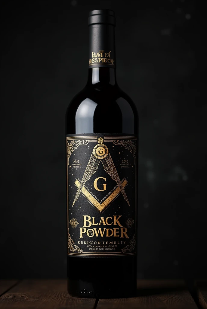 A wine label called Black Powder that contains Masonic symbols