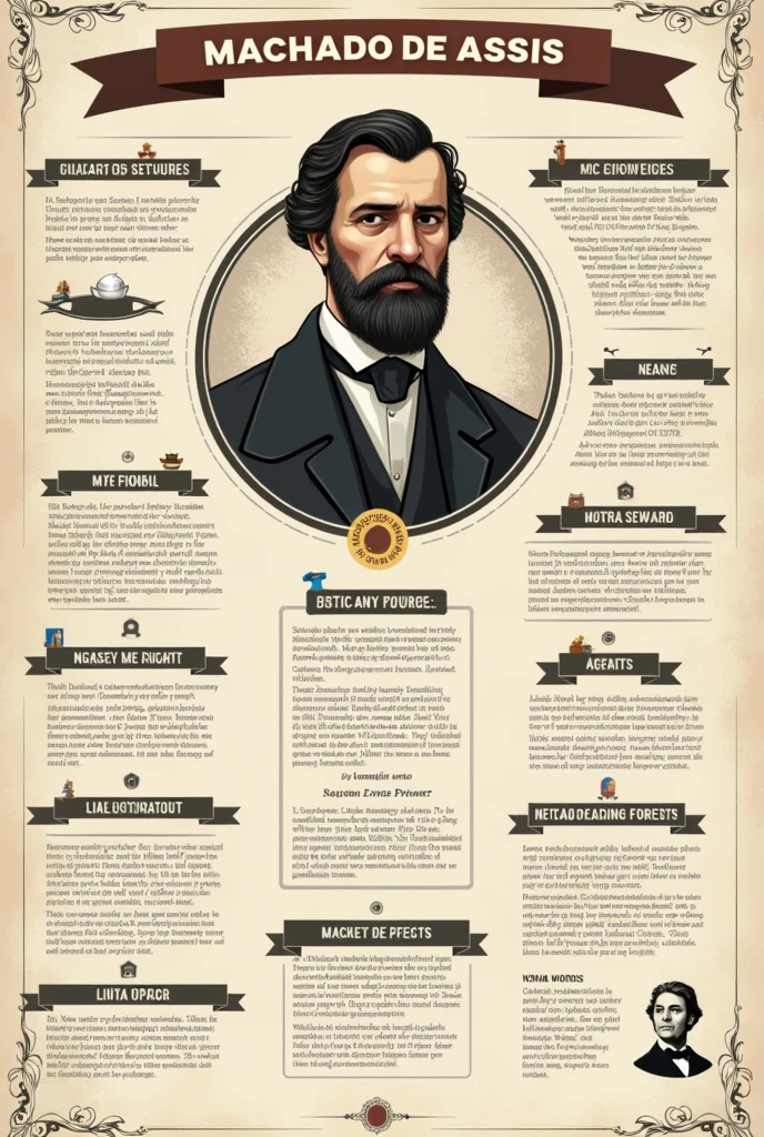 a detailed infographic with readable information about Machado de Assis