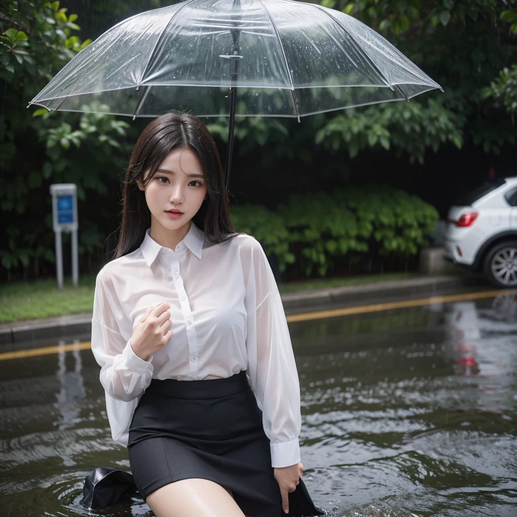 Sexy pose、mini skirt、Leg spread、Hair getting wet in the rain、Transparent shirt、Beautiful woman getting wet in the rain、typhoon、Get wet without an umbrella、Beautiful woman in the rain、雨で濡れたBeautyOL、Detailed face、Realistic、beautiful girl、Beauty、Office Lady Uniform、beauty、Transparent nipples、Beautiful woman、Narrow waist、Handsome woman、Tight pants look、suit、Sexy pose、タイトなsuitパンツ、雨で濡れたsuit、Wet naked shirt、See-through shirt、Shot in heavy rain、Naked shirt
