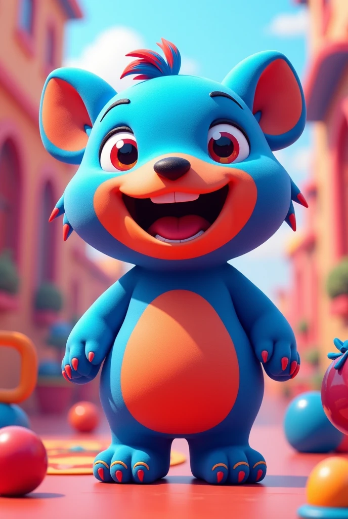 A blue and red mascot