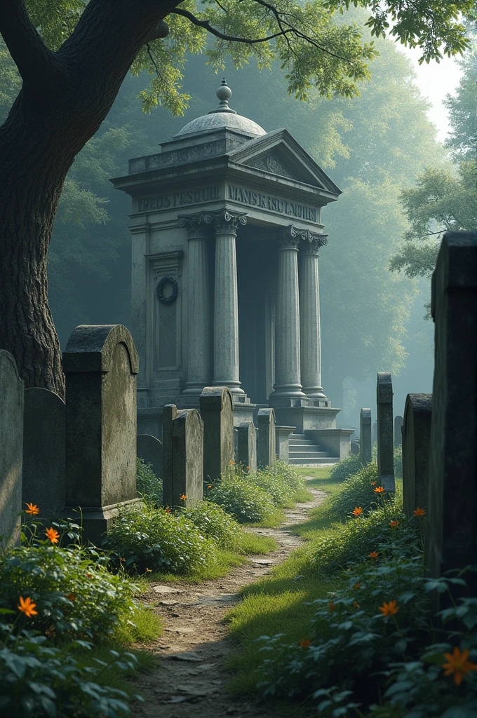 Create a cemetery scene. 