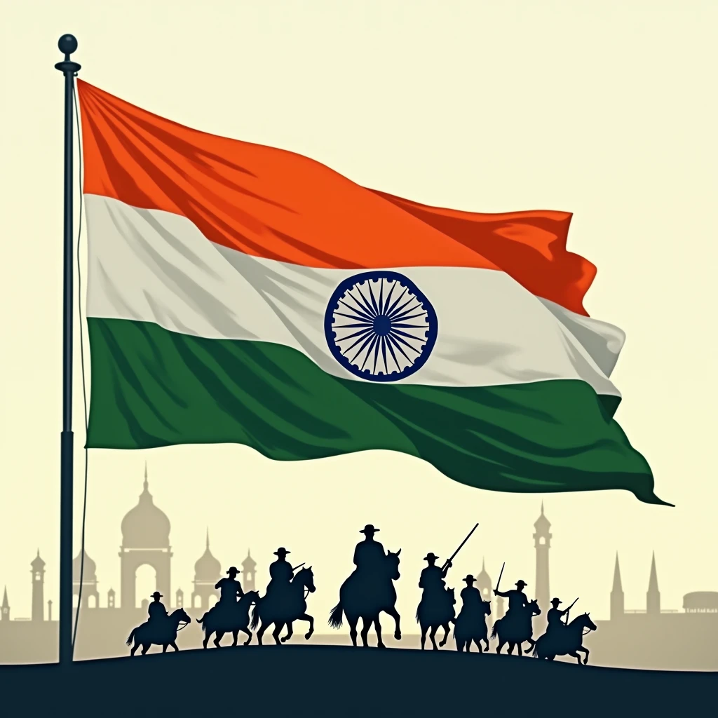 India flag with Indian independence heros