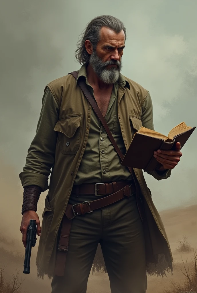 A man with gun and book