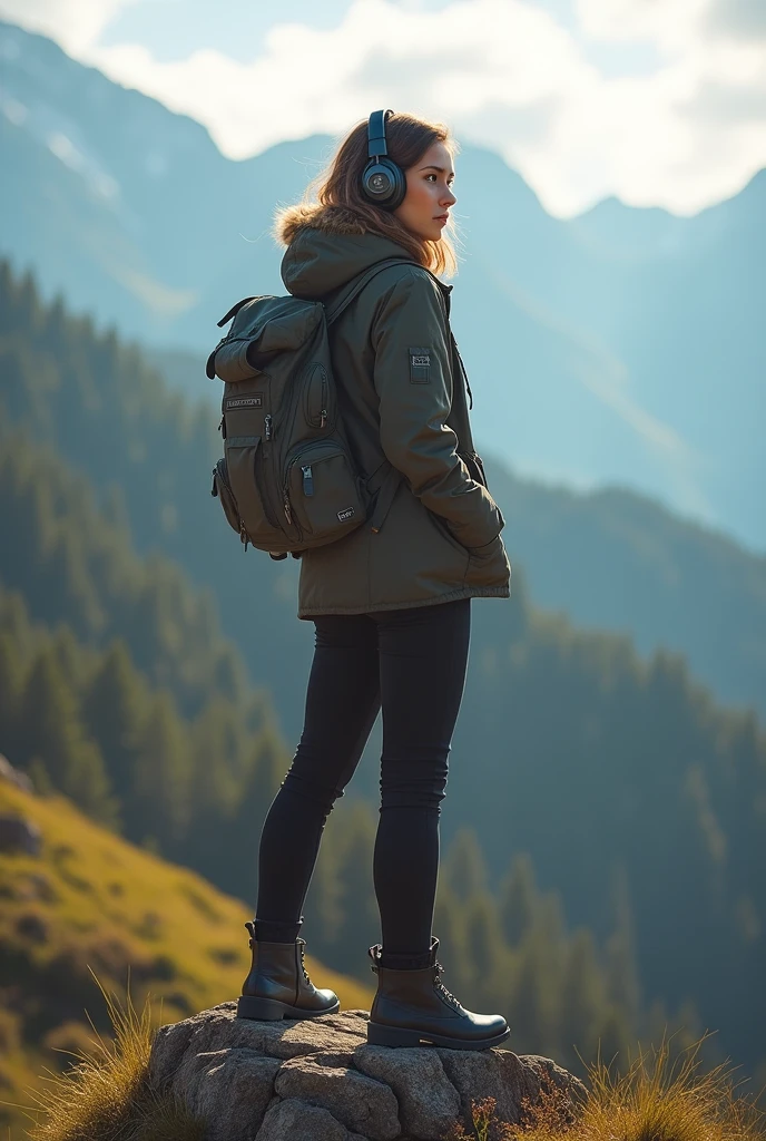 (medium quality, 1080 megapixels, medium resolution, medium resolution:1.2), (professional, realist, fotorrealist:1.37), Latin woman, in the mountains, standing on top of a mountain (energetic), (with headphones on)
INFO