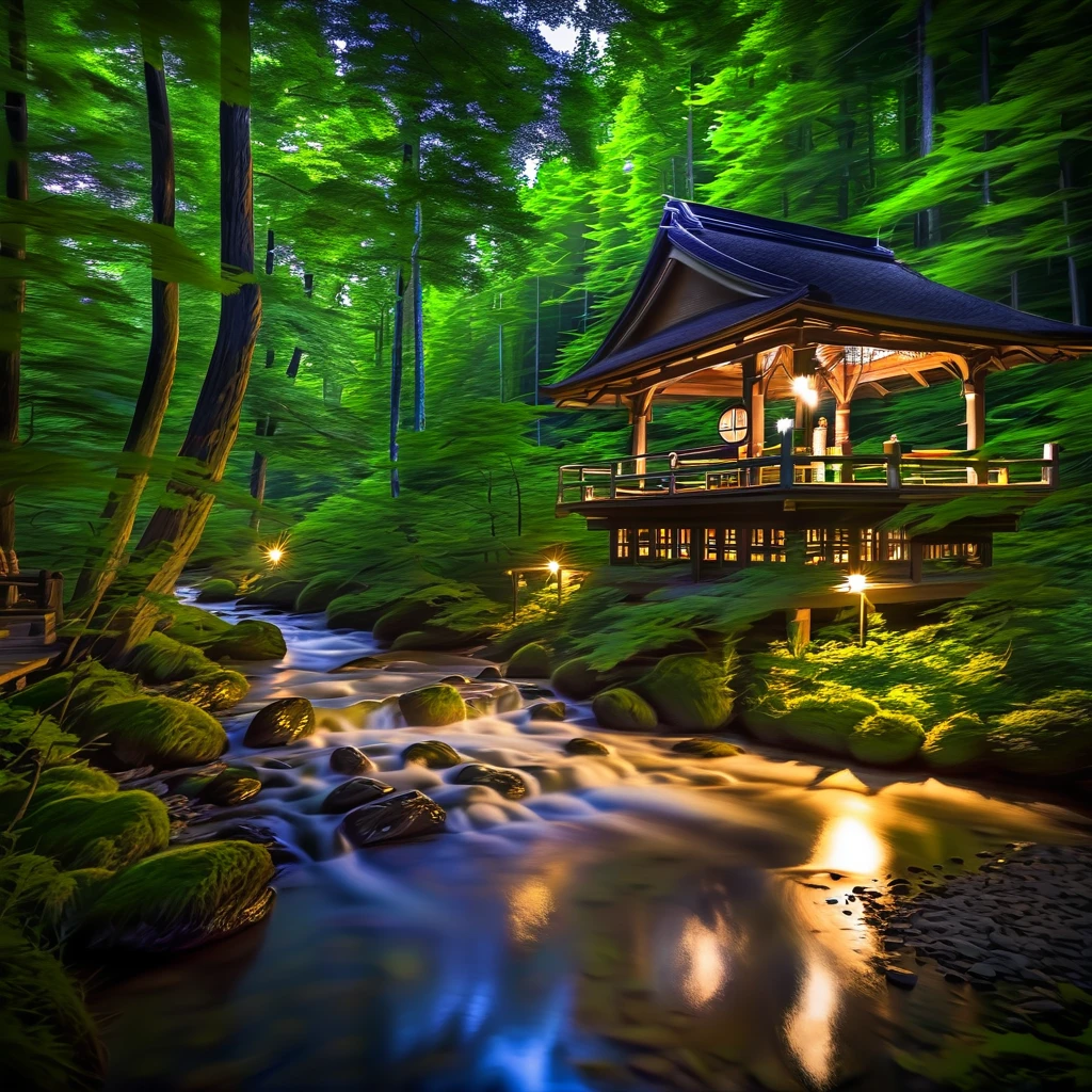 Good night Japanese summer midnight, quiet time, calm mind, peaceful time flows,((highest quality, 8K, masterpiece: 1.3)),
