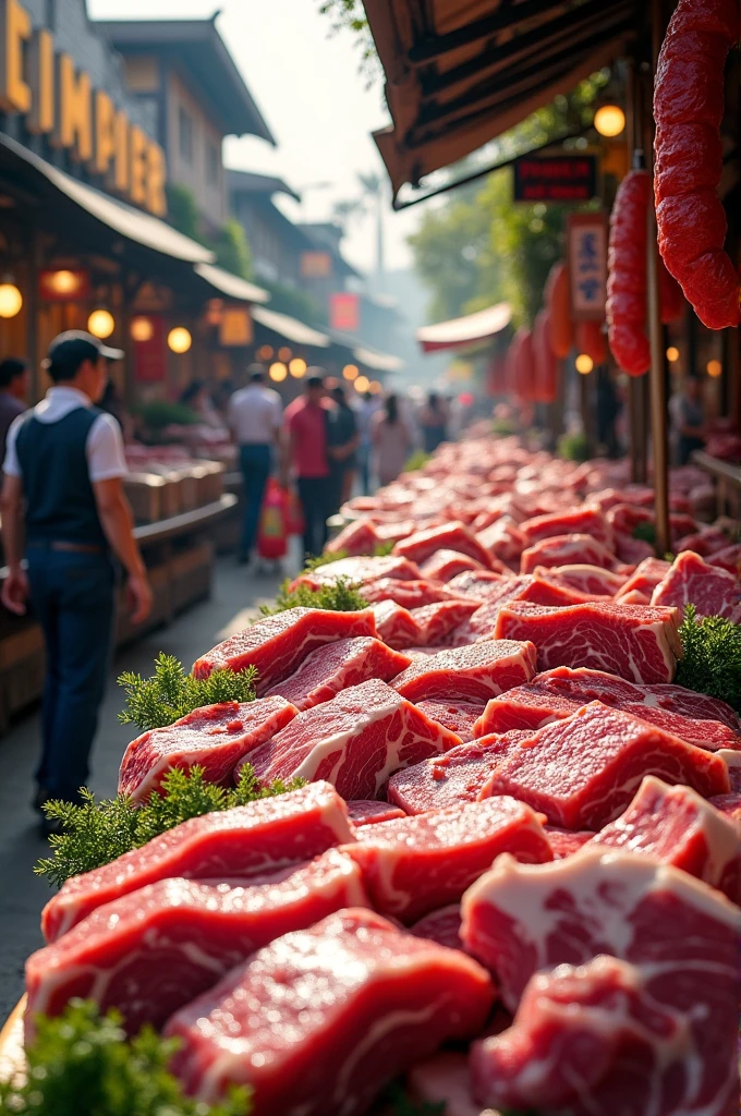 A picture that says when the market is full, the meat is cheap